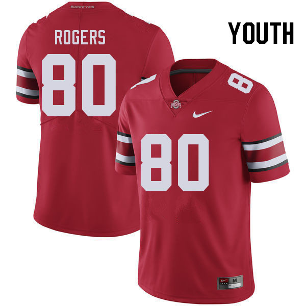 Ohio State Buckeyes Noah Rogers Youth #80 Red Authentic Stitched College Football Jersey